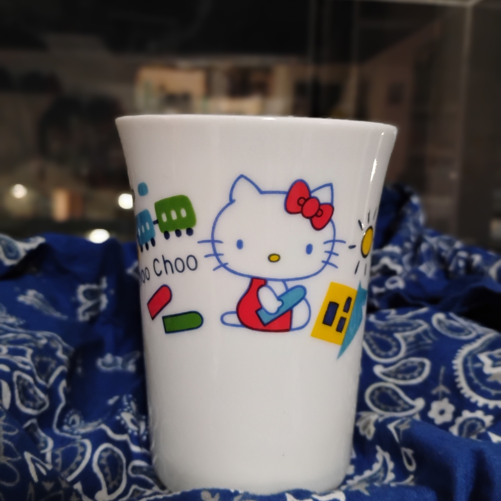 Hello Kitty Vintage Sanrio Cup - White with Red, Blue, and Green Accents